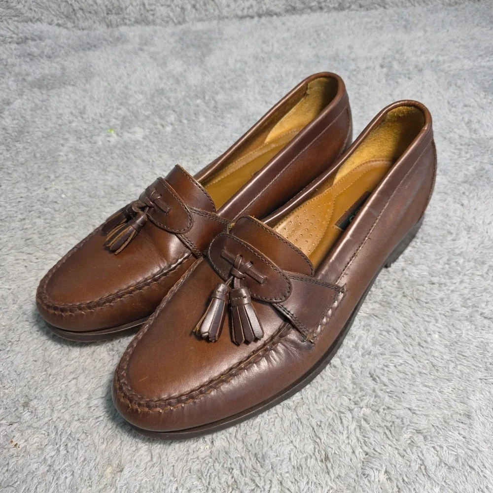 VTG Bass Tassel Loafers Brown Leather Kiltie Moc Toe Mens 10.5 M Excellent